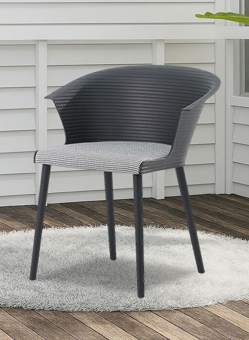 Royaloak Brix Fiber Cafe Chair, Fiber Construction, Moulded Fiber Sturdy Legs, Ergonomically Designed with Curved Backrest & Armrest, Fabric Upholstered Cushion Seat, Dual Color Grey & Black. - Image 1